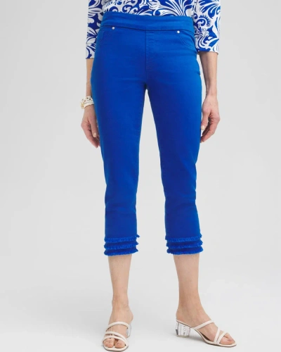 Chico's 22" Triple Fray Pull-on Capris In Blue Size 6 |  In Intense Azure