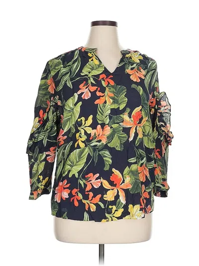 Pre-owned Chico's 3/4 Sleeve Blouse In Green