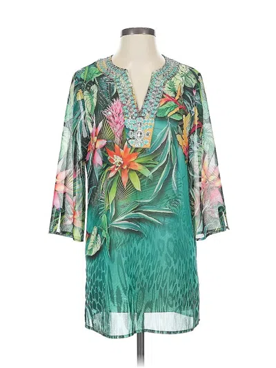 Pre-owned Chico's 3/4 Sleeve Blouse In Green