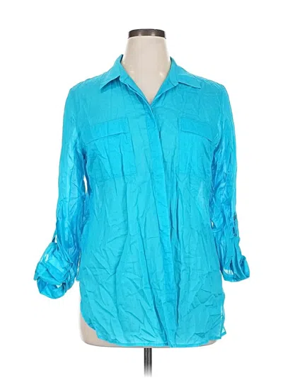 Pre-owned Chico's 3/4 Sleeve Button Down Shirt In Blue