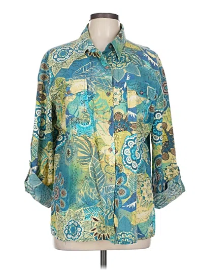 Pre-owned Chico's 3/4 Sleeve Button Down Shirt In Blue