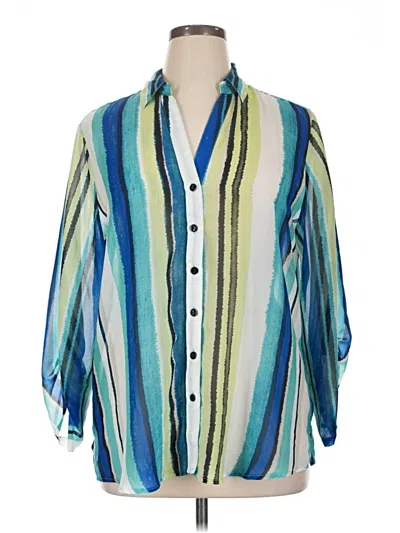 Pre-owned Chico's 3/4 Sleeve Button Down Shirt In Blue