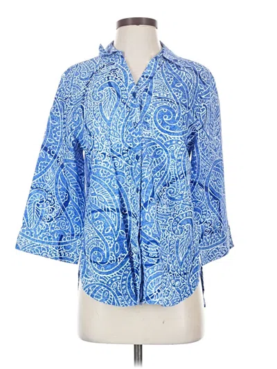 Pre-owned Chico's 3/4 Sleeve Button Down Shirt In Blue