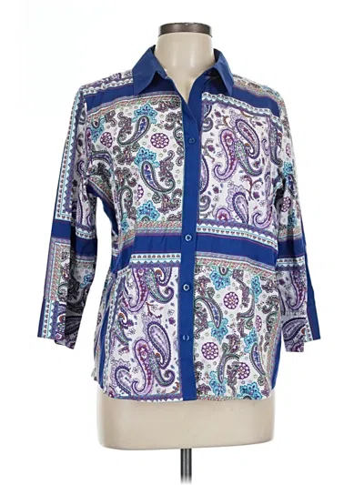 Pre-owned Chico's 3/4 Sleeve Button Down Shirt In Blue