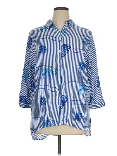 Pre-owned Chico's 3/4 Sleeve Button Down Shirt In Blue