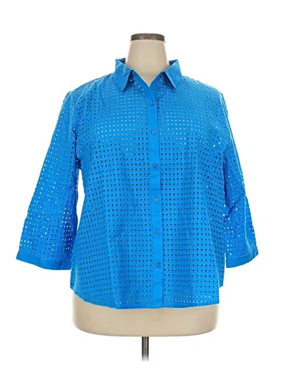 Pre-owned Chico's 3/4 Sleeve Button Down Shirt In Blue