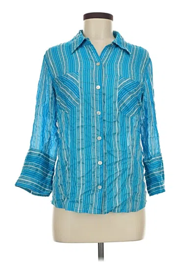 Pre-owned Chico's 3/4 Sleeve Button Down Shirt In Blue