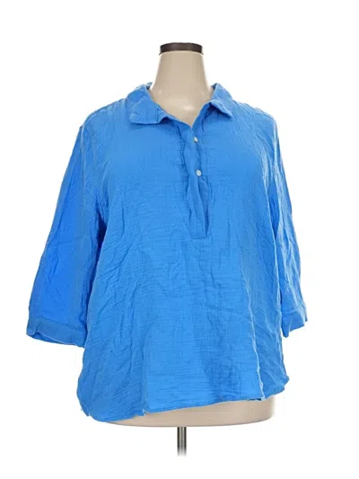 Pre-owned Chico's 3/4 Sleeve Button Down Shirt In Blue