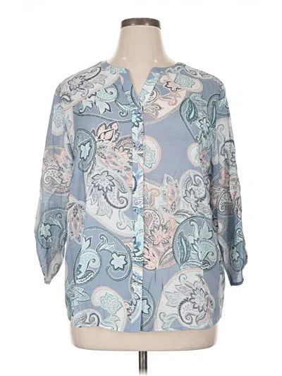 Pre-owned Chico's 3/4 Sleeve Button Down Shirt In Blue