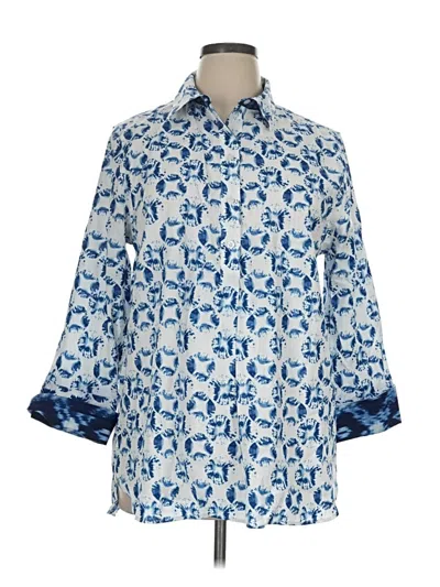 Pre-owned Chico's 3/4 Sleeve Button Down Shirt In Blue