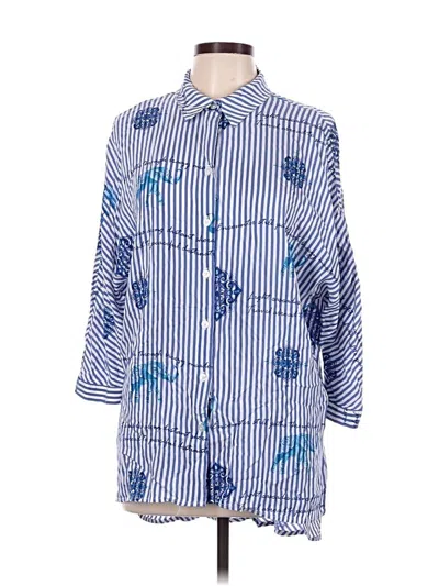 Pre-owned Chico's 3/4 Sleeve Button Down Shirt In Blue
