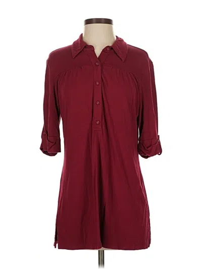 Pre-owned Chico's 3/4 Sleeve Button Down Shirt In Burgundy