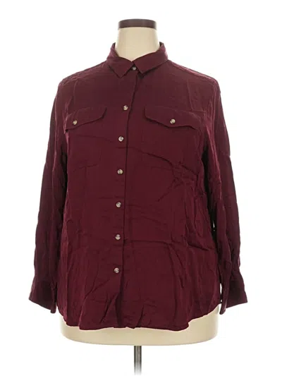 Pre-owned Chico's 3/4 Sleeve Button Down Shirt In Burgundy