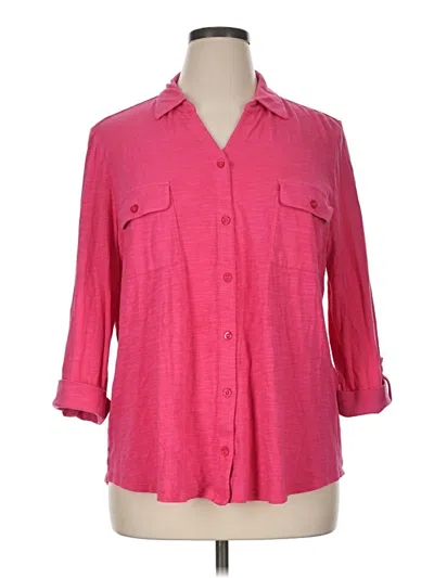 Pre-owned Chico's 3/4 Sleeve Button Down Shirt In Pink