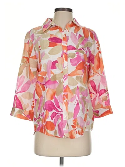 Pre-owned Chico's 3/4 Sleeve Button Down Shirt In Pink