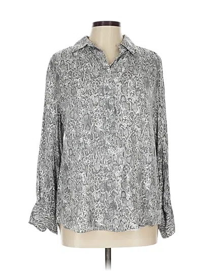 Pre-owned Chico's 3/4 Sleeve Button Down Shirt In Silver