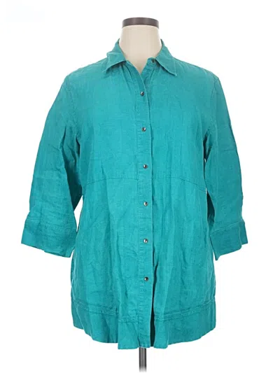 Pre-owned Chico's 3/4 Sleeve Button Down Shirt In Teal