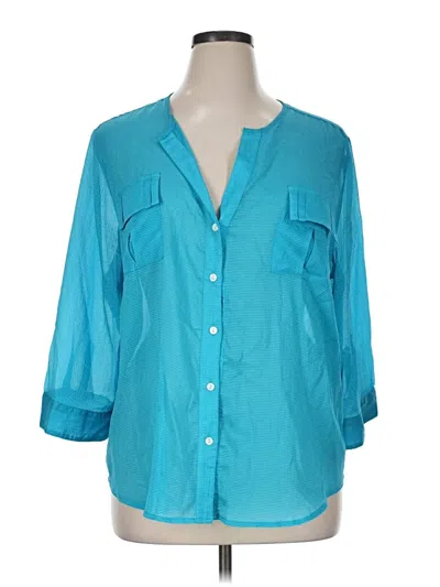 Pre-owned Chico's 3/4 Sleeve Button Down Shirt In Teal
