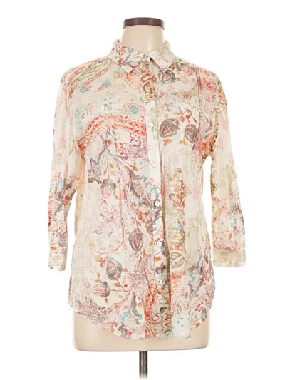 Pre-owned Chico's 3/4 Sleeve Button Down Shirt In White