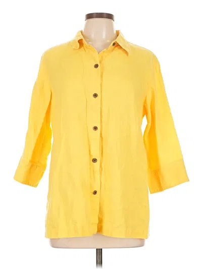 Pre-owned Chico's 3/4 Sleeve Button Down Shirt In Yellow