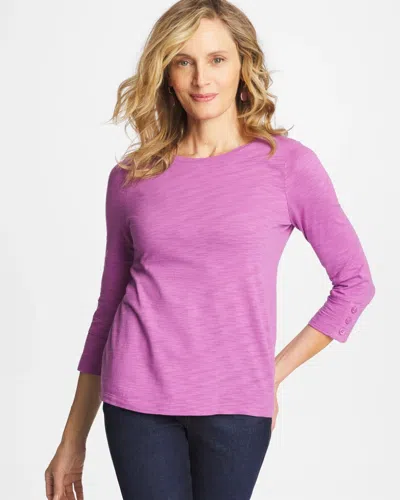 Chico's 3/4 Sleeve Button Tee In Violet Shadow