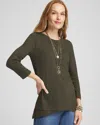 Chico's 3/4 Sleeve Overlap Tunic Top In Green Size 16/18 |  In Primordial Forest
