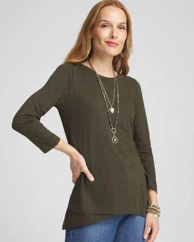Chico's 3/4 Sleeve Overlap Tunic Top In Green Size 16/18 |  In Primordial Forest