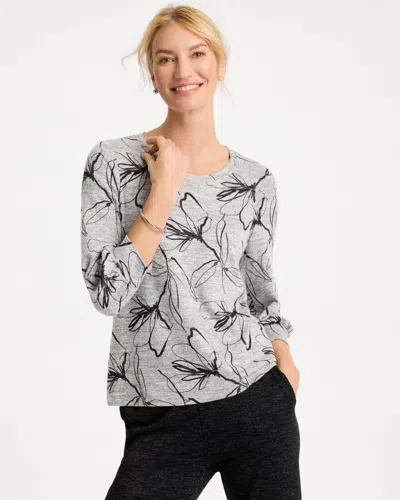 Chico's 3/4 Sleeve Pullover In Salt/pepper