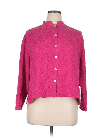 Pre-owned Chico's 3/4 Sleeve Silk Top Pink Mock Neckline Tops