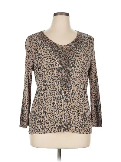 Pre-owned Chico's 3/4 Sleeve T-shirt In Brown