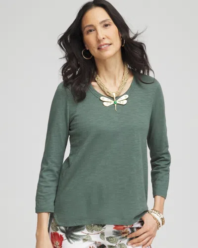 Chico's 3/4-sleeve Tee In Green Size 0/2 |  In Dark Mineral Green