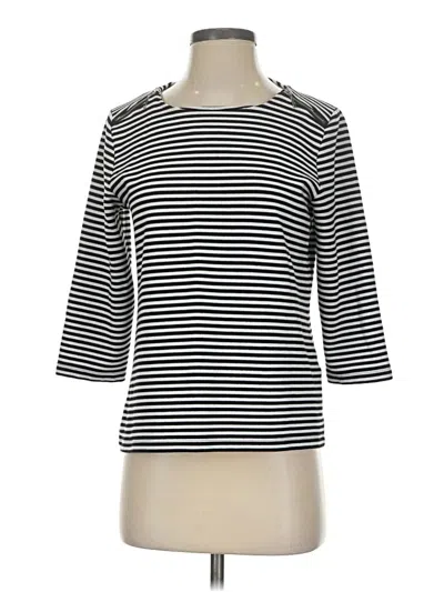 Pre-owned Chico's 3/4 Sleeve Top Black Stripes Pattern Boatneck Tops
