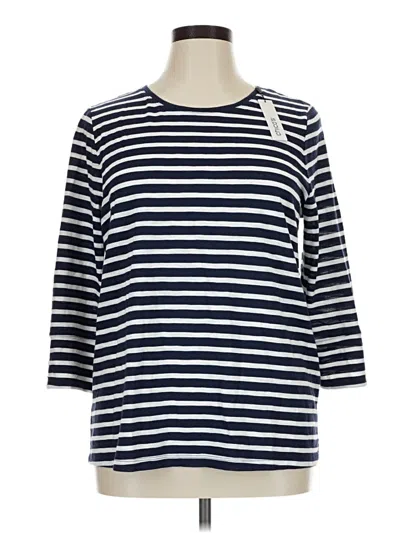 Pre-owned Chico's 3/4 Sleeve Top Blue Stripes Pattern Boatneck Tops