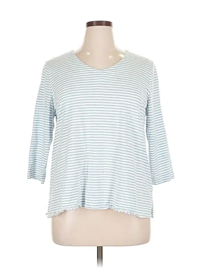 Pre-owned Chico's 3/4 Sleeve Top Blue Stripes Pattern Crew Neck Tops