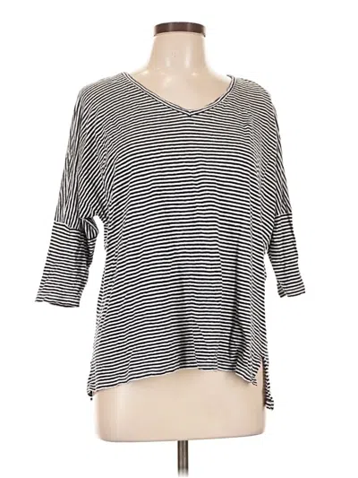 Pre-owned Chico's 3/4 Sleeve Top Gray Stripes Pattern Scoop Neck Tops