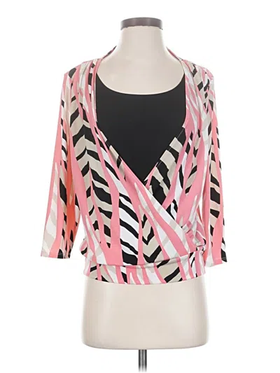 Pre-owned Chico's 3/4 Sleeve Top Pink Plunge Neckline Tops