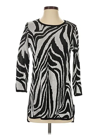 Chico's 3/4 Sleeve Top Silver Boatneck Tops In Black