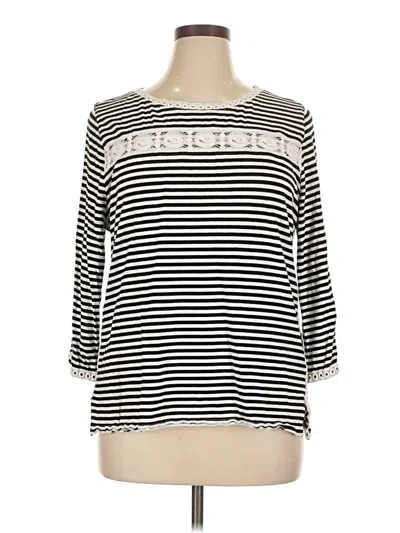 Pre-owned Chico's 3/4 Sleeve Top Silver Stripes Pattern Boatneck Tops