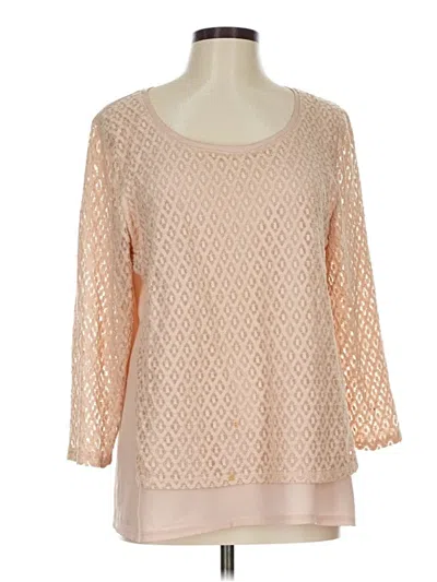 Pre-owned Chico's 3/4 Sleeve Top Tan Boatneck Tops In Brown