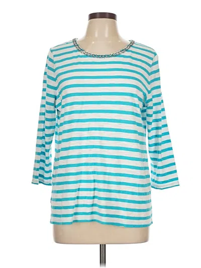 Pre-owned Chico's 3/4 Sleeve Top Teal Boatneck Tops In Blue