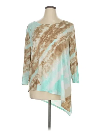 Pre-owned Chico's 3/4 Sleeve Top Teal Tie-dye Pattern One Shoulder Neckline Tops In Blue