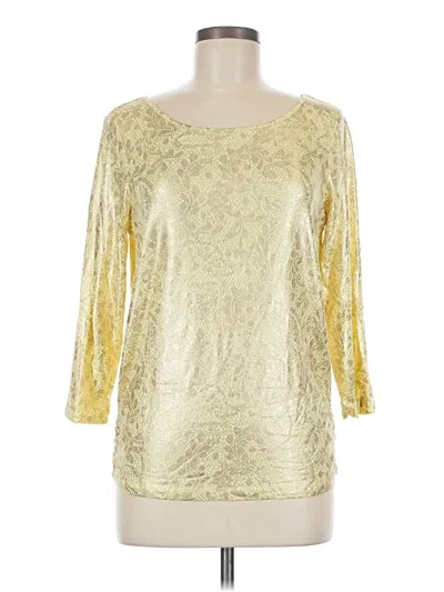 Chico's 3/4 Sleeve Top Yellow Metallic Pattern Boatneck Tops
