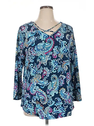 Pre-owned Chico's 3/4 Sleeve T-shirt In Blue