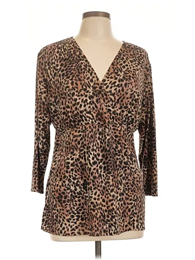 Pre-owned Chico's 3/4 Sleeve T-shirt In Brown