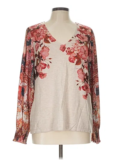 Pre-owned Chico's 3/4 Sleeve T-shirt In Tan
