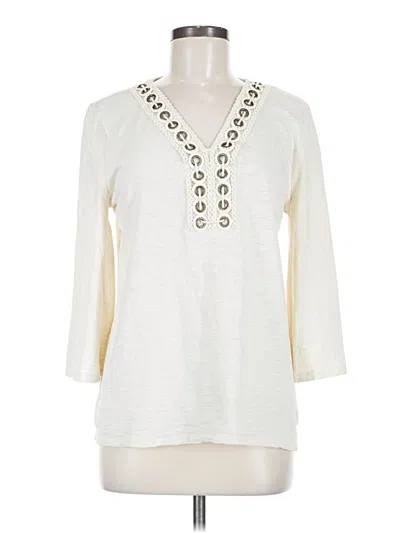 Pre-owned Chico's 3/4 Sleeve T-shirt In White