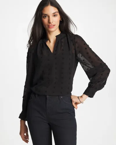 Chico's 3d Dot Jacquard Chiffon Blouse In Black