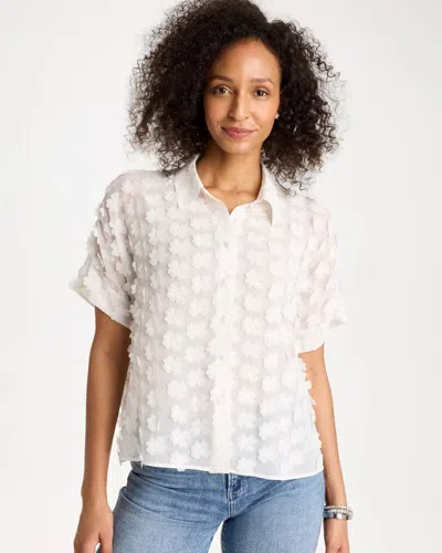 Chico's 3d Floral Chiffon Camp Shirt In White