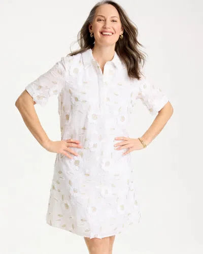 Chico's 3d Floral Embroidered Bonnie Dress In White