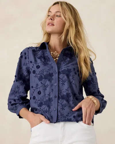 Chico's 3d Floral Embroidered Top In Blue In Purple